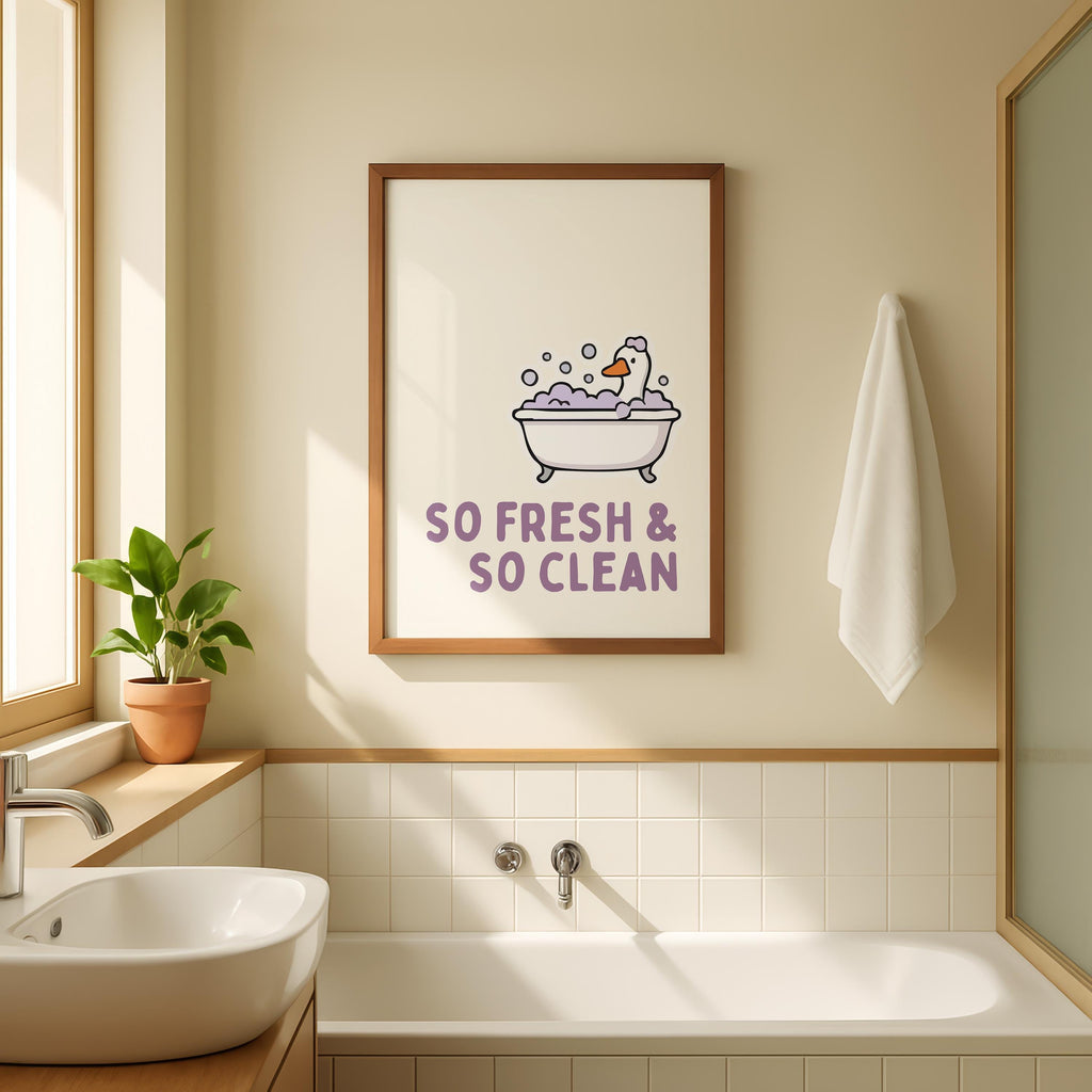 Funny Bathroom Wall Art Set of 6, Nice Bum Goose Print, Purple Bathroom Decor, Farmhouse Bathroom Signs, Lavender Printable Wall Art