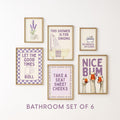 Funny Bathroom Wall Art Set of 6, Nice Bum Goose Print, Purple Bathroom Decor, Farmhouse Bathroom Signs, Lavender Printable Wall Art