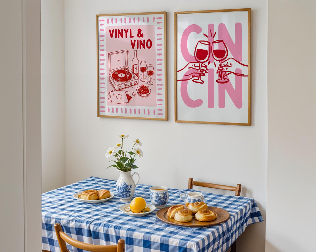 Pink Kitchen Wall Art Set of 12, Coquette Kitchen Decor, Pasta Lover Club Prints, Wine and Dine Poster Set, Girly Kitchen Gallery Wall