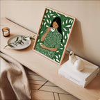 Green Tea Wall Art, Botanical Woman Painting, Modern Figurative Art Print, Green Maximalist Decor, Contemporary Female Portrait, Trendy Art