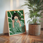 Green Botanical Wall Art, Modern Figurative Art Print, Abstract Woman Painting, Contemporary Portrait Poster, Maximalist Green Decor, Trendy