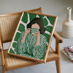 Green Botanical Wall Art, Modern Figurative Art Print, Abstract Woman Painting, Contemporary Portrait Poster, Maximalist Green Decor, Trendy