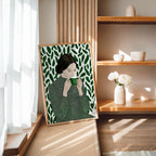 Green Tea Wall Art, Botanical Woman Painting, Coffee Lover Decor, Modern Figurative Art Print, Contemporary Female Portrait, Trendy Print