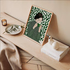 Green Tea Wall Art, Botanical Woman Painting, Coffee Lover Decor, Modern Figurative Art Print, Contemporary Female Portrait, Trendy Print