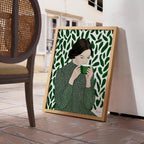 Green Tea Wall Art, Botanical Woman Painting, Coffee Lover Decor, Modern Figurative Art Print, Contemporary Female Portrait, Trendy Print
