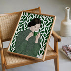 Green Tea Wall Art, Botanical Woman Painting, Coffee Lover Decor, Modern Figurative Art Print, Contemporary Female Portrait, Trendy Print