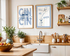 Kitchen Wall Art Set of 12, Italian Kitchen Prints, Retro Food Poster Bundle, Pasta & Wine Gallery Wall, Blue Kitchen Decor, Printable Art