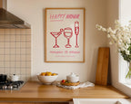 Bar Cart Wall Art Set of 6, Pink Cocktail Prints, Wine Bar Decor, Retro Martini Gallery Wall, Maximalist Kitchen Printable Art Bundle