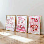 Bar Cart Wall Art Set of 6, Pink Cocktail Prints, Wine Bar Decor, Retro Martini Gallery Wall, Maximalist Kitchen Printable Art Bundle