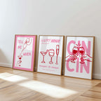 Bar Cart Wall Art Set of 6, Pink Cocktail Prints, Wine Bar Decor, Retro Martini Gallery Wall, Maximalist Kitchen Printable Art Bundle