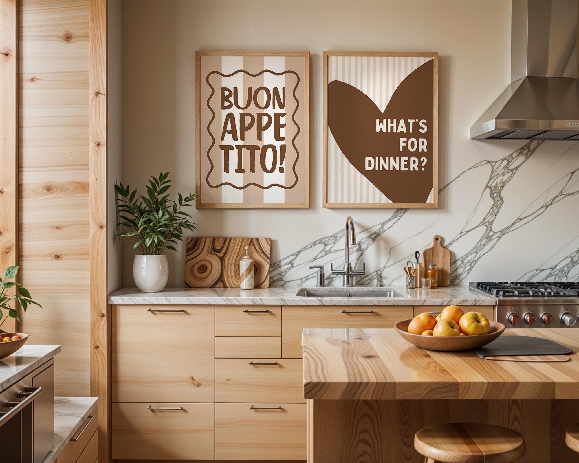Kitchen Wall Art Set of 6, Neutral Kitchen Prints, Italian Food Poster Bundle, Modern Kitchen Gallery Wall, Printable Kitchen Decor