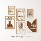Kitchen Wall Art Set of 6, Neutral Kitchen Prints, Italian Food Poster Bundle, Modern Kitchen Gallery Wall, Printable Kitchen Decor