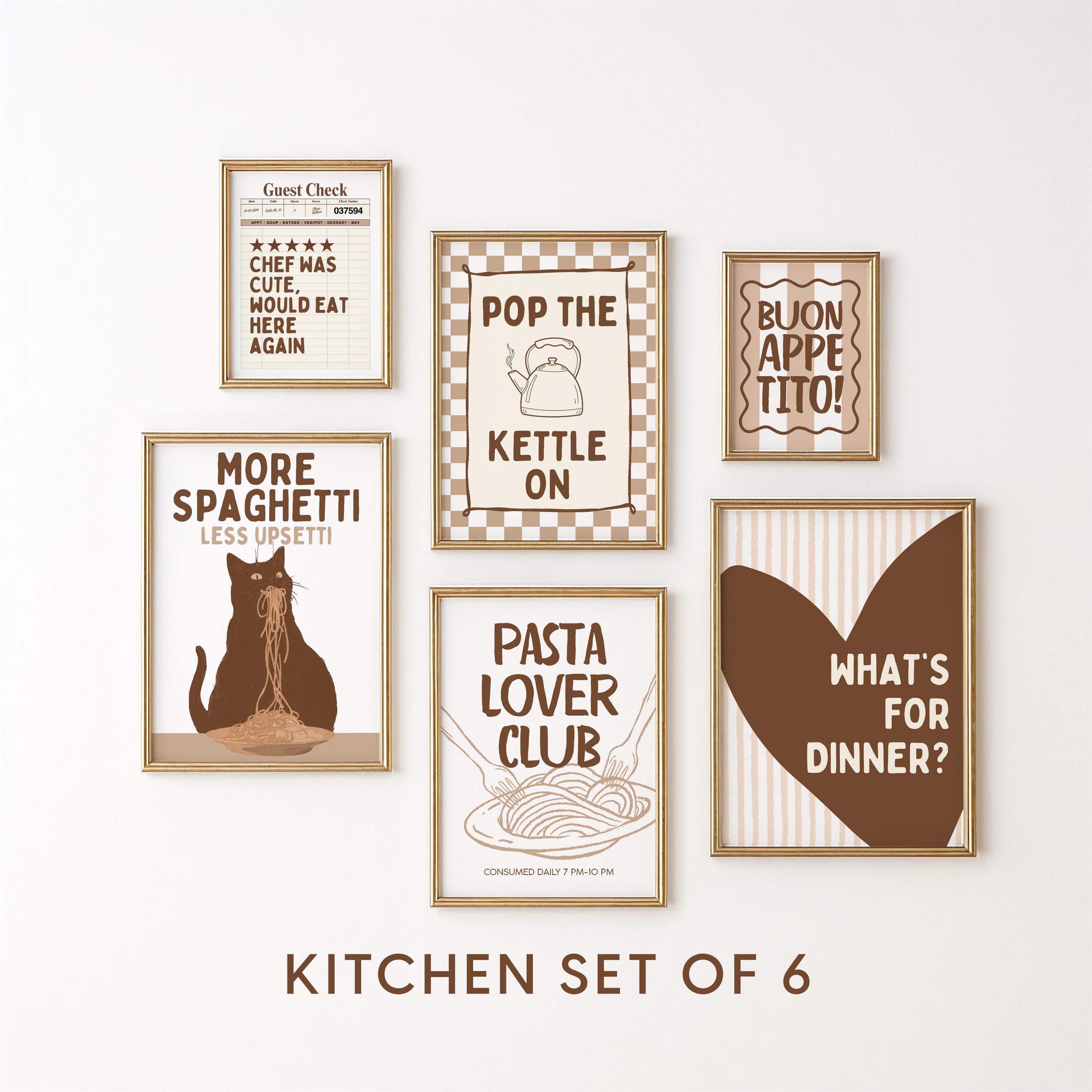 Kitchen Wall Art Set of 6, Neutral Kitchen Prints, Italian Food Poster Bundle, Modern Kitchen Gallery Wall, Printable Kitchen Decor