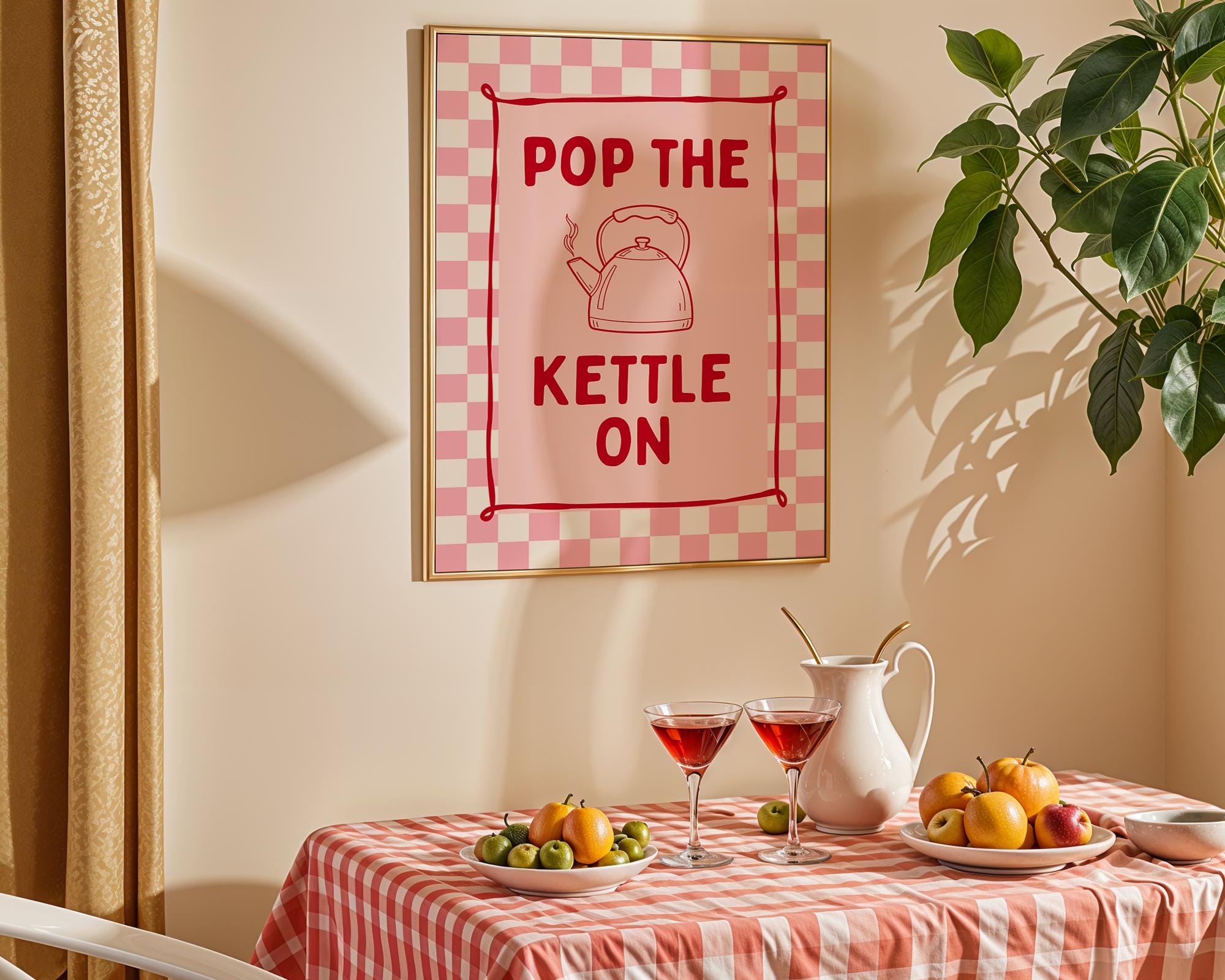 Pink Kitchen Wall Art Set of 6, Girly Kitchen Prints, Coquette Food Poster Bundle, Cute Kitchen Gallery Wall, Retro Printable Decor