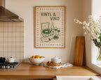Sage Green Bar Cart Wall Art Set of 6, Wine & Vinyl Prints, Cocktail Bar Decor, Retro Gallery Wall, Printable Bar Cart Art, Vinyl Vino Art