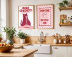 Pink Kitchen Wall Art Set of 12, Coquette Kitchen Decor, Pasta Lover Club Prints, Wine and Dine Poster Set, Girly Kitchen Gallery Wall