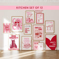 Pink Kitchen Wall Art Set of 12, Coquette Kitchen Decor, Pasta Lover Club Prints, Wine and Dine Poster Set, Girly Kitchen Gallery Wall