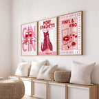 Pink Kitchen Wall Art Set of 12, Coquette Kitchen Decor, Pasta Lover Club Prints, Wine and Dine Poster Set, Girly Kitchen Gallery Wall