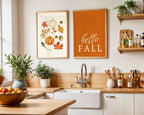 Fall Wall Art Set of 3, Pumpkin Wall Decor, Hello Fall Prints, Autumn Gallery Wall, Thanksgiving Decor, Kitchen Decor, Printable Wall Art