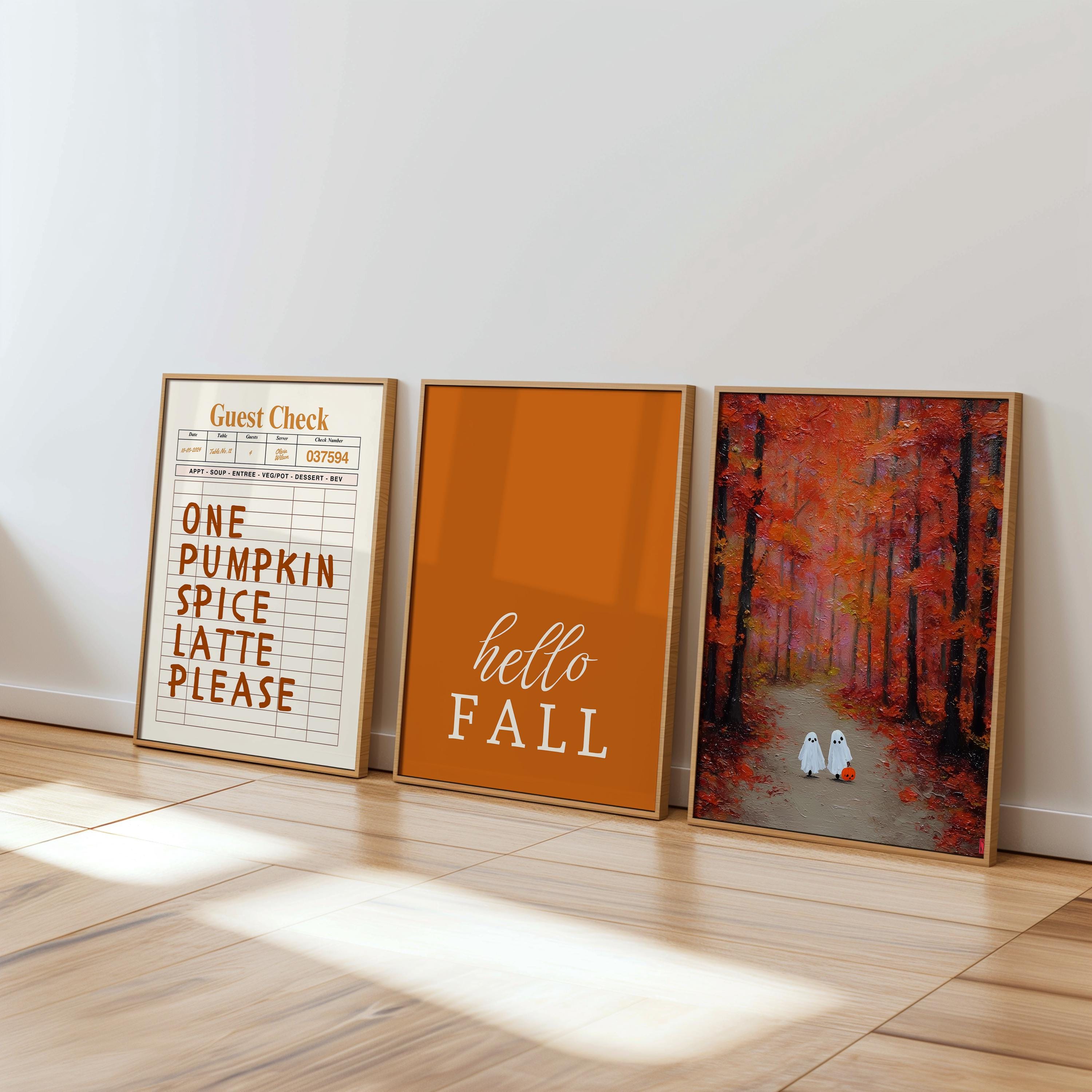 Halloween Wall Art Set of 8, Ghost Gallery Wall, Pumpkin Spice Latte Print, Spooky Cute Ghost Decor, Fall Printable, Autumn Wall Art Set