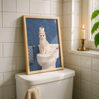 Funny Cat Bathroom Print, White Cat Wall Art, Toilet Paper Cat Poster, Blue Bathroom Decor, Humorous Bathroom Art, Cat Lover Gift Printable