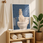 Funny Cat Bathroom Print, White Cat Wall Art, Toilet Paper Cat Poster, Blue Bathroom Decor, Humorous Bathroom Art, Cat Lover Gift Printable