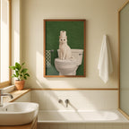 Funny Cat Bathroom Print, Green Bathroom Decor, White Cat Wall Art, Toilet Paper Cat Poster, Sage Green Bathroom Art, Humor Cat Lover Gift