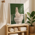 Funny Cat Bathroom Print, Green Bathroom Decor, White Cat Wall Art, Toilet Paper Cat Poster, Sage Green Bathroom Art, Humor Cat Lover Gift