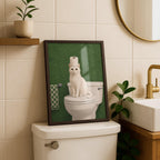 Funny Cat Bathroom Print, Green Bathroom Decor, White Cat Wall Art, Toilet Paper Cat Poster, Sage Green Bathroom Art, Humor Cat Lover Gift