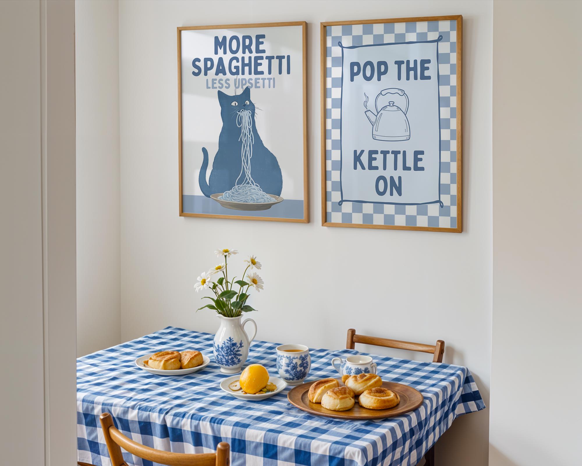 Kitchen Wall Art Set of 12, Italian Kitchen Prints, Retro Food Poster Bundle, Pasta & Wine Gallery Wall, Blue Kitchen Decor, Printable Art