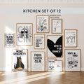 Kitchen Wall Art Set of 12, Black White Kitchen Prints, Italian Food Poster Bundle, Pasta & Wine Gallery Wall, Modern Kitchen Decor Set