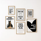 Kitchen Wall Art Set of 12, Black White Kitchen Prints, Italian Food Poster Bundle, Pasta & Wine Gallery Wall, Modern Kitchen Decor Set