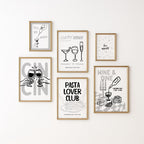 Kitchen Wall Art Set of 12, Black White Kitchen Prints, Italian Food Poster Bundle, Pasta & Wine Gallery Wall, Modern Kitchen Decor Set