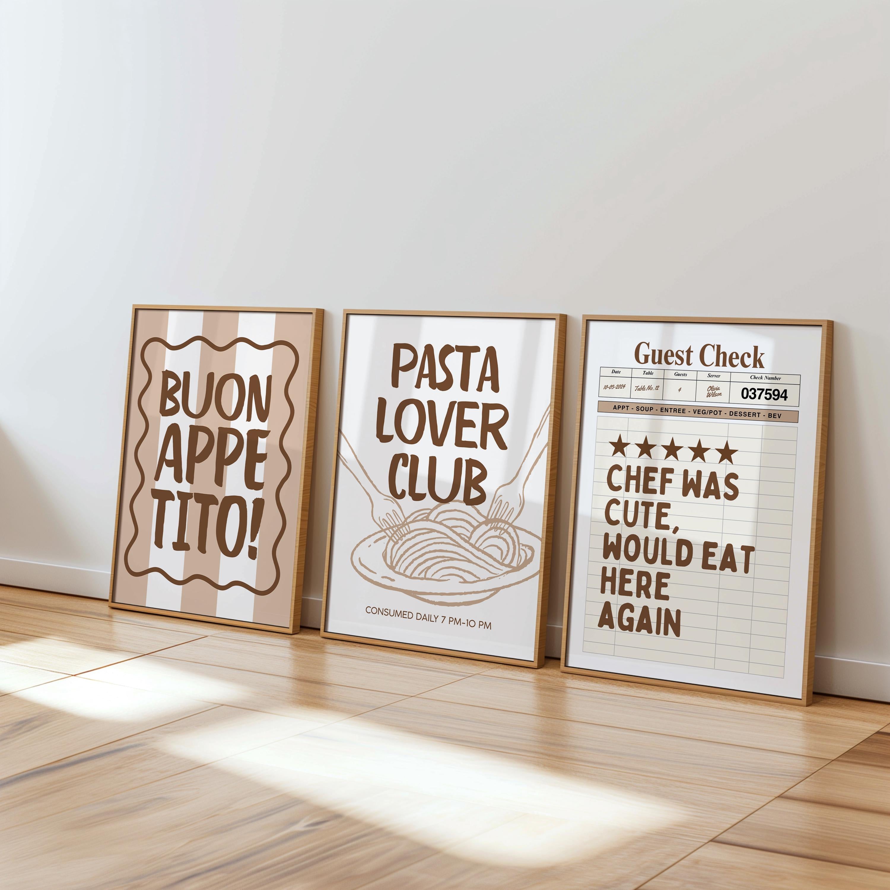 Kitchen Wall Art Set of 6, Neutral Kitchen Prints, Italian Food Poster Bundle, Modern Kitchen Gallery Wall, Printable Kitchen Decor
