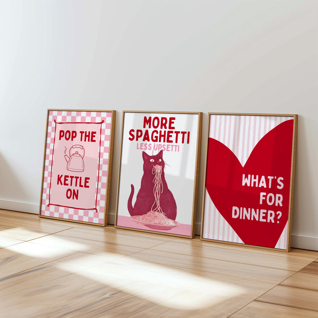 Pink Kitchen Wall Art Set of 6, Girly Kitchen Prints, Coquette Food Poster Bundle, Cute Kitchen Gallery Wall, Retro Printable Decor