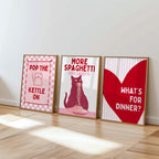 Pink Kitchen Wall Art Set of 6, Girly Kitchen Prints, Coquette Food Poster Bundle, Cute Kitchen Gallery Wall, Retro Printable Decor