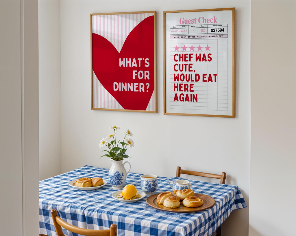Pink Kitchen Wall Art Set of 6, Girly Kitchen Prints, Coquette Food Poster Bundle, Cute Kitchen Gallery Wall, Retro Printable Decor
