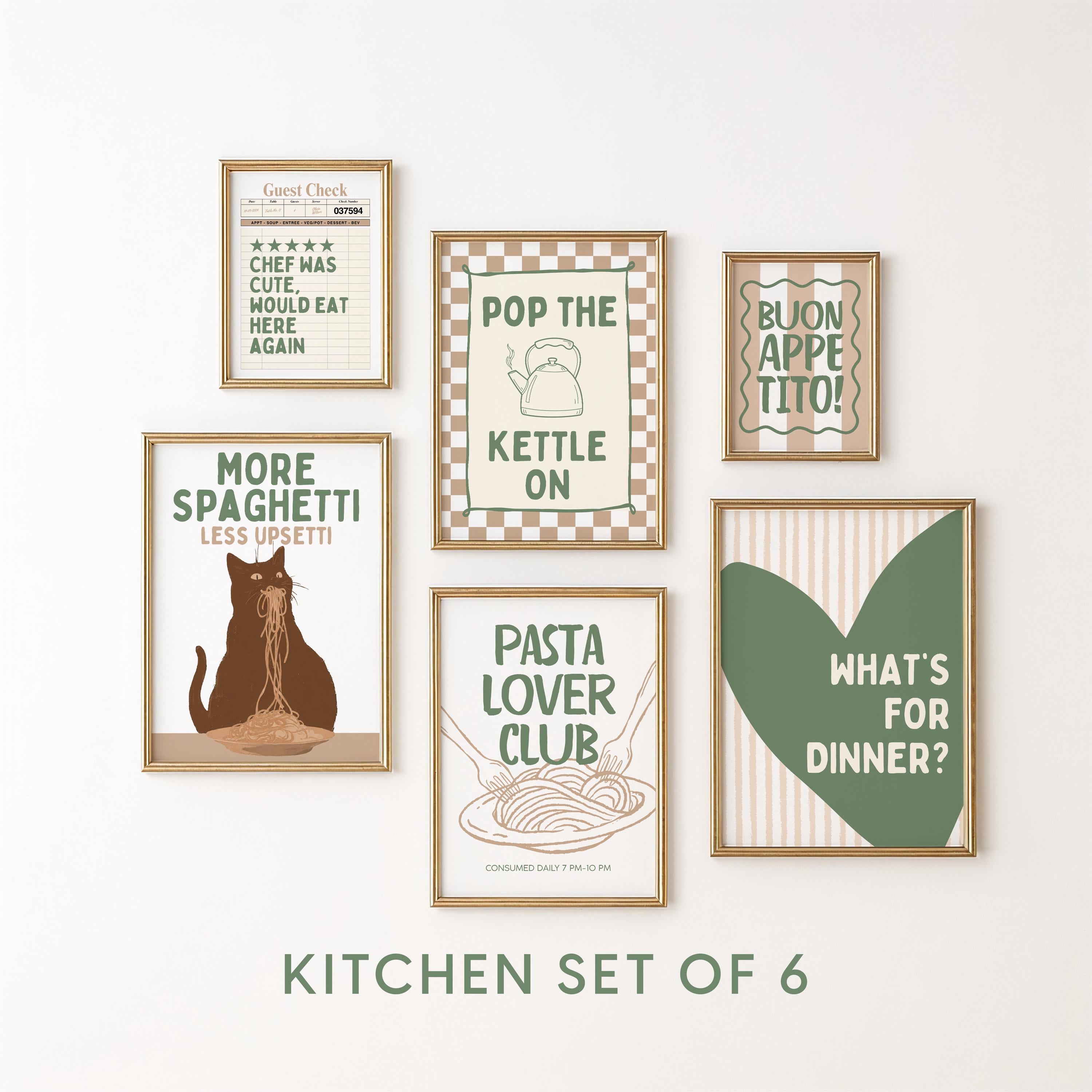 Sage Green Kitchen Wall Art Set of 6, Neutral Kitchen Prints, Cottagecore Food Poster Bundle, Italian Kitchen Decor, Printable Gallery Wall