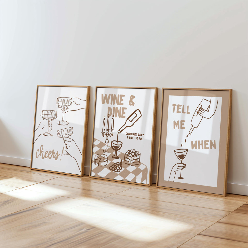 Neutral Bar Cart Wall Art Set of 6, Wine & Cocktail Prints, Coffee Bar Decor, Modern Bar Gallery Wall, Printable Kitchen Art