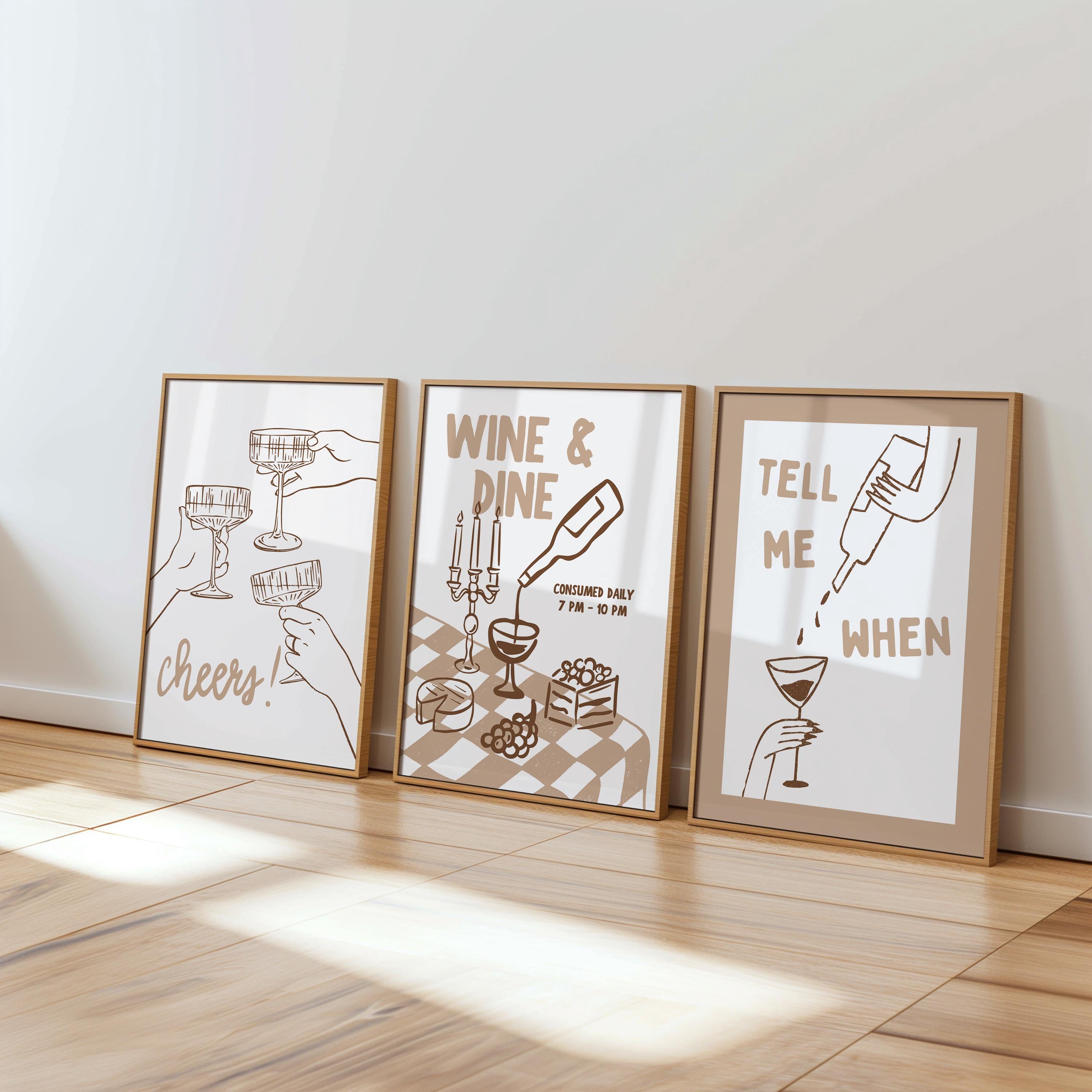 Neutral Bar Cart Wall Art Set of 6, Wine & Cocktail Prints, Coffee Bar Decor, Modern Bar Gallery Wall, Printable Kitchen Art