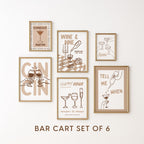 Neutral Bar Cart Wall Art Set of 6, Wine & Cocktail Prints, Coffee Bar Decor, Modern Bar Gallery Wall, Printable Kitchen Art