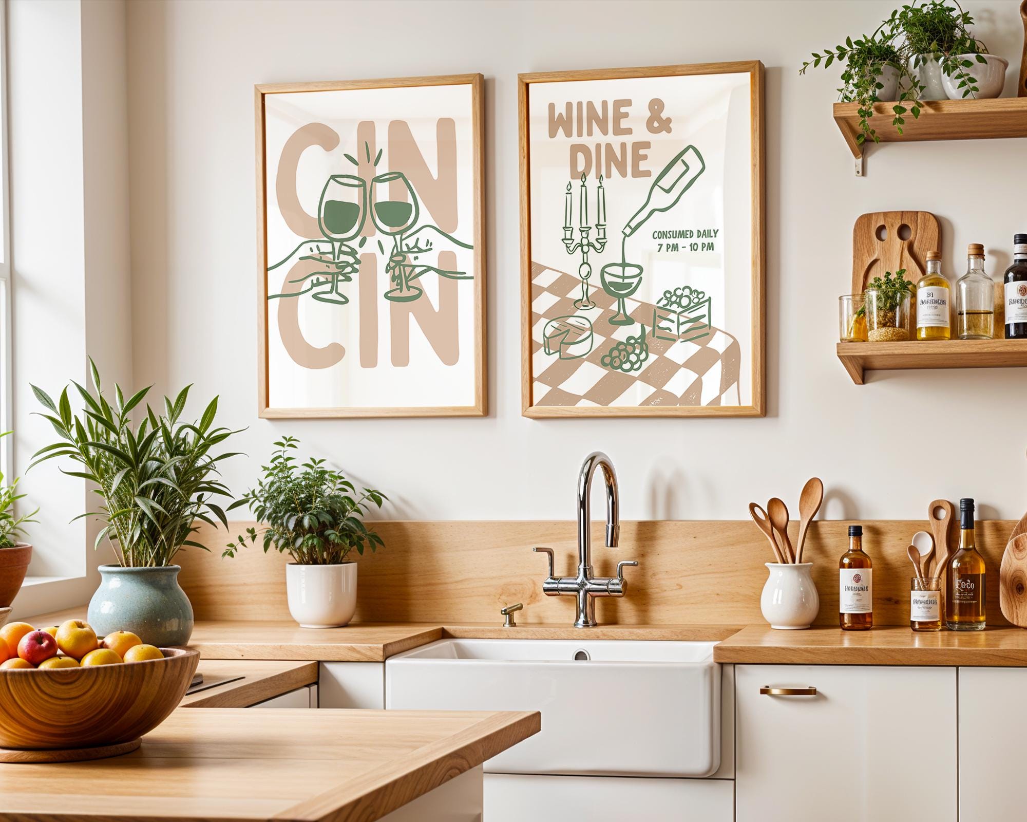 Sage Green Bar Cart Wall Art Set of 6, Wine & Vinyl Prints, Cocktail Bar Decor, Retro Gallery Wall, Printable Bar Cart Art, Vinyl Vino Art