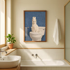 Funny Cat Bathroom Print, White Cat Wall Art, Toilet Paper Cat Poster, Blue Bathroom Decor, Humorous Bathroom Art, Cat Lover Gift Printable
