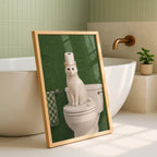 Funny Cat Bathroom Print, Green Bathroom Decor, White Cat Wall Art, Toilet Paper Cat Poster, Sage Green Bathroom Art, Humor Cat Lover Gift