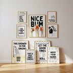 Funny Bathroom Wall Art Set – Black White Bathroom Prints