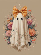 Cute Halloween Ghost Print, Halloween Wall Art, Fall Floral Spooky Room Decor Printable, Halloween Dorm Room Decor, Ghost with bow Print