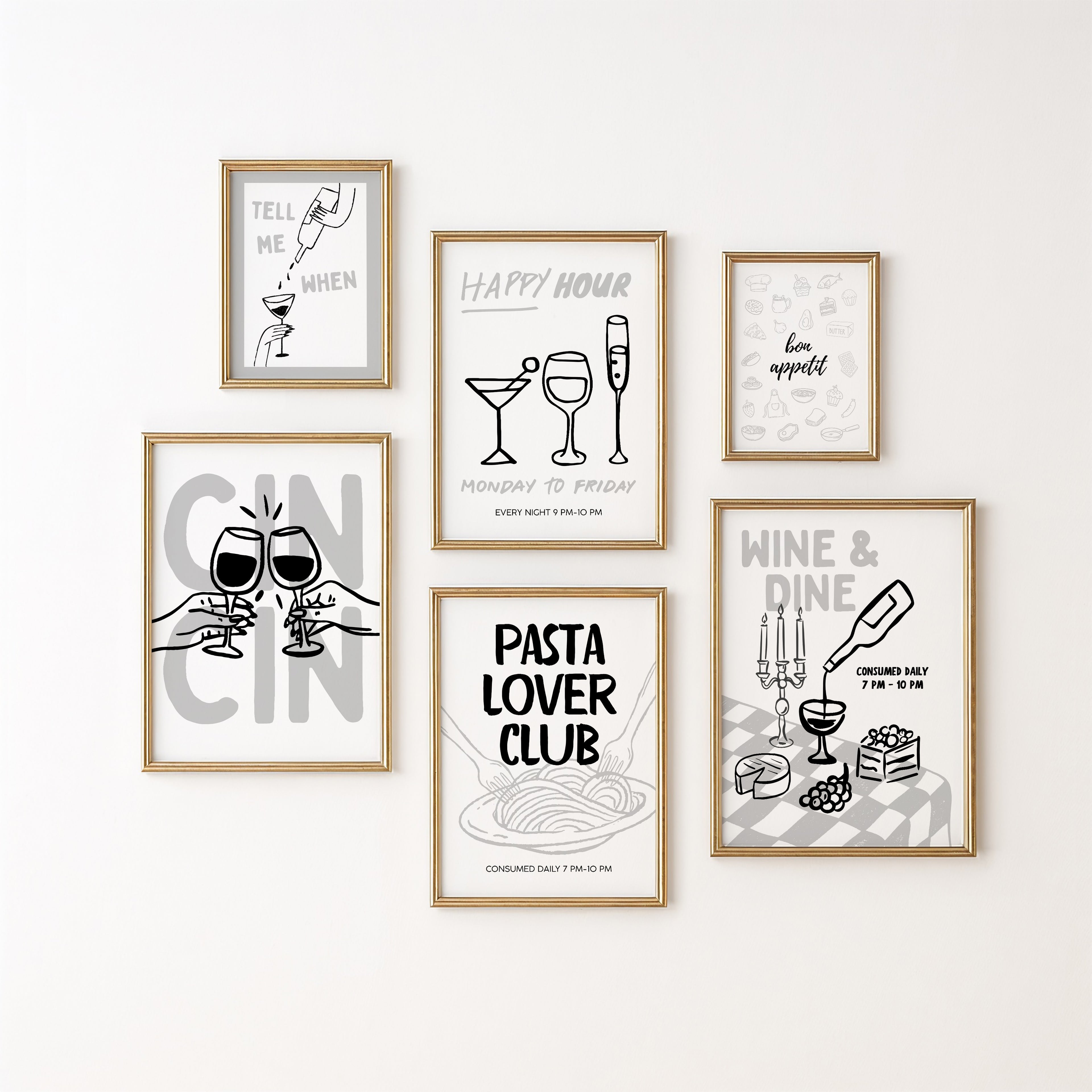 Minimal Bar Cart Wall Art Set - Happy Hour Decor